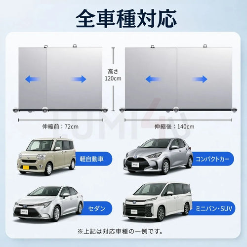 車内温度を劇的カット！自動収納式フロントサンシェード（全車種対応・UV99%カット）