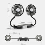 車内を一瞬で快適空間に｜360°回転デュアルヘッドUSBカー扇風機（LEDライト付き）